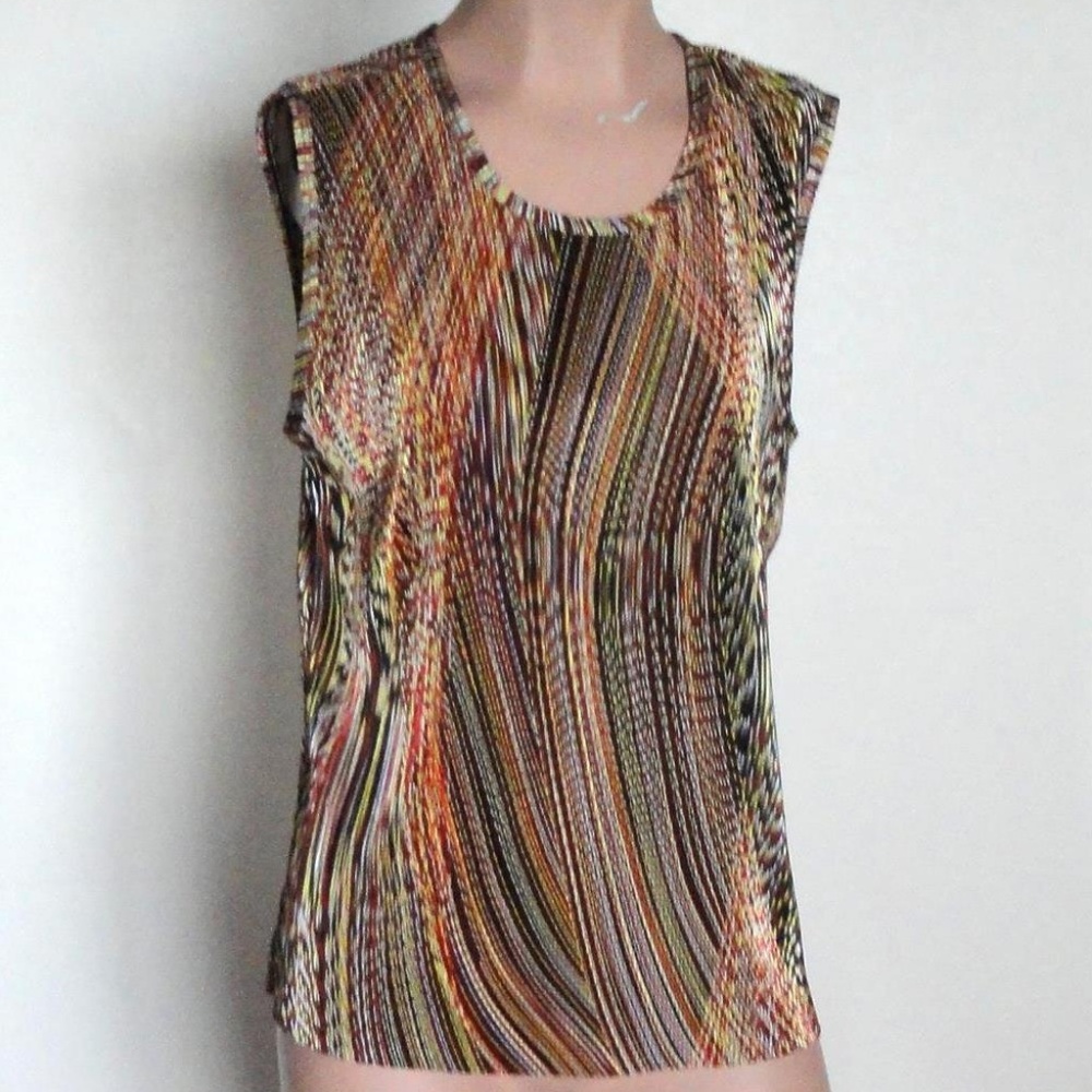 Plisse' Abstract Polyester Pleated Blouse Top sz L